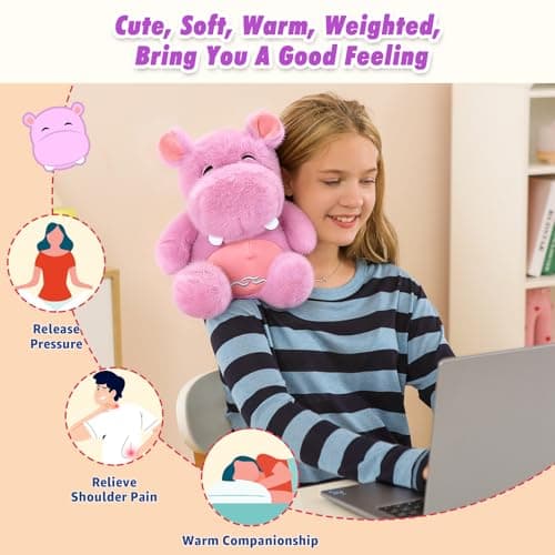 Ditucu Original Hippo Microwavable Weighted Stuffed Animal Heated Hippopotamus Plush for Warmth Comfort Period Cramps Pain Plushies Toys Gifts for Kids Purple 9 inch - Thumbnail 4