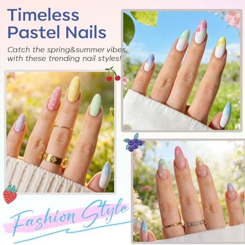 modelones Pastel Gel Nail Polish Set, Hema Free Macaron Gel Polish Set Light Pink Pastel Yellow Purple Baby Blue Green 6 Colors 2026 Spring Easter Nails with Fruit Theme Stickers LED Mani Gift - Thumbnail 3