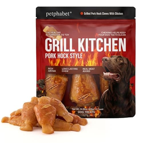 PETPHABET Rawhide Free Dog Chew Bones - Grilled Pork Hock Dog Chews for Small Medium Breeds, Healthy Puppy Treats for Training & Teething, Made with Real Chicken, Natural Smoky Flavor, 12 Count - Image 1