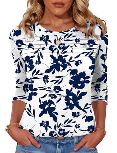 Blingfit Long Sleeve Shirts for Women Fall Outfit 2025 Fashion Casual T Shirt Round Neck Basic Loose Tunic Floral Tops XL - Image 1