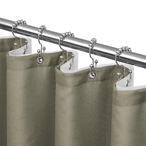 Lameirose 3 in 1 Shower Curtain Set, Khaki Shower Curtain and Liner Set with 12 Double Sided Shower Curtain Hooks, Cloth Shower Curtains for Bathroom,Waterproof, 72" W*72" H - Image 1