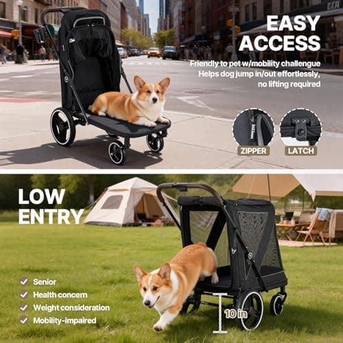 Beberoad Dog Stroller for 2 Dogs, Pet Stroller for Multiple Pets, R7 All-Terrain ER Tires with Shock Absorption, Full Panoramic Mesh Windows, One-Second Fold, Detachable & Washable Waterproof Fiber - Thumbnail 5