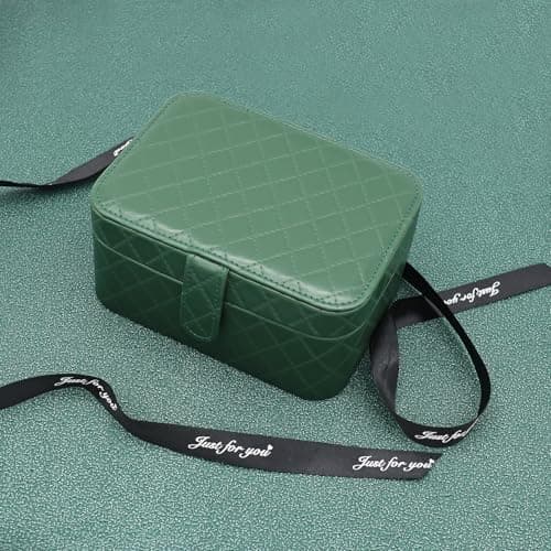 Cuifdem Jewelry Travel Case, 2-Layer Jewelry Box Organizer Medium Jewelry Travel Box, Portable Faux Leather Jewellery Storage Boxes with Argyle for Women, Daily Jewellery Case Home Use (Dark green) - Thumbnail 4