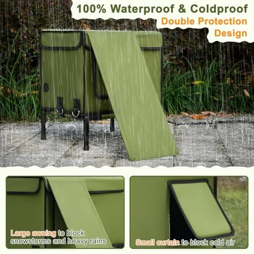 Palopalo Dewproof Heated Cat House for Outdoor Winter, Insulated Discreet Pet Shelter with Waterproof Heating Pad & Escape Door for Feral, Stray, Barn Kitty Cats (Army Green, 16.5"x12.5"x17.7") - Thumbnail 3