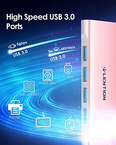 LENTION USB C Hub with 4 USB 3.0 & Type C Charging Compatible 2025-2016 MacBook Pro, 2025-2018 Mac Air, New Surface, Chromebook, More, Stable Driver Certified Type C Multiport Adapter (Rose Gold) - Thumbnail 3