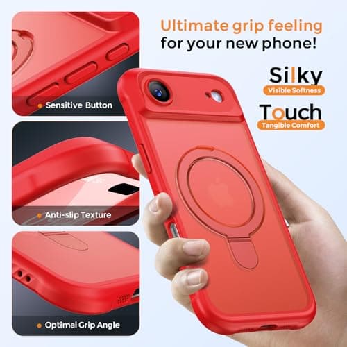 MOCCA Design for iPhone Air Case, Compatible with Magsafe [Premium Invisible Magnetic Ring Stand] [Military Drop Protection] Full Camera Guard Translucent Matte Slim Phone Cover 6.5",Red - Thumbnail 6