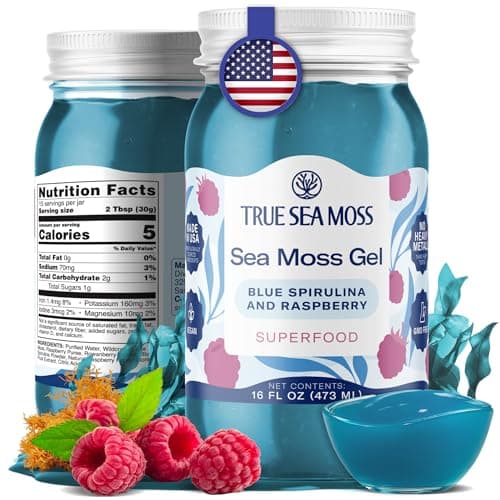 TrueSeaMoss Sea Moss Gel – Made in USA – Wildcrafted Seamoss, Fruits & Jarred Vegetables – Blue Spirulina, Pack of 1 (Labels may Vary)