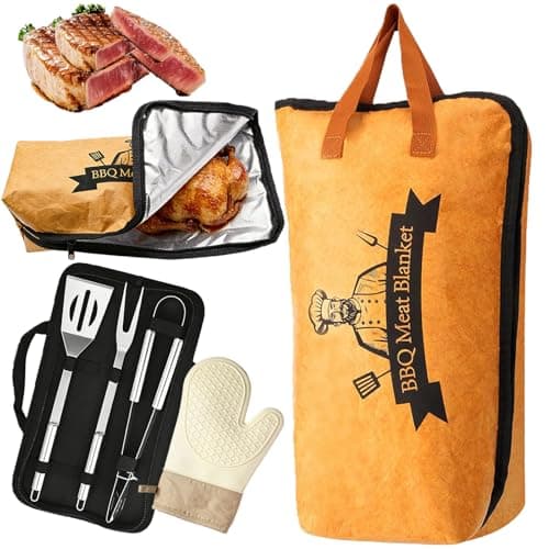 21" BBQ Blanket for Resting Meat, Washable Leak-Proof Meat Resting Bag with Strap ith BBQ Tools Kit & Oven Mitt, for Brisket, Pork, Beef & Turkey - Brown - Image 1