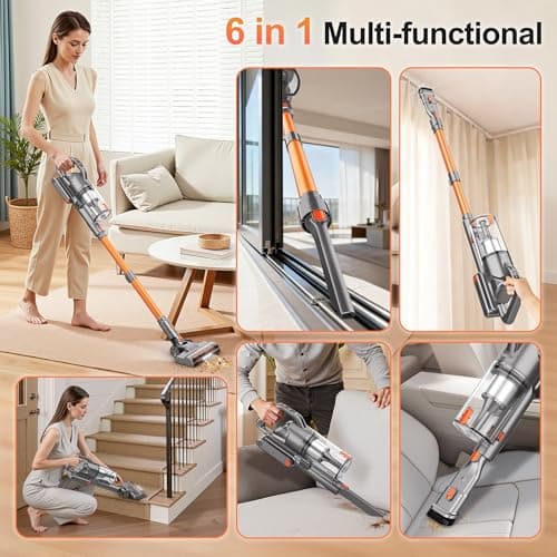 Cordless Vacuum Cleaner, 600W 50KPA 55Mins Vacuum Cleaners for Home, Stick Vacuum with LED Display, Anti-Tangle, Wall Mount, Lightweight, Rechargeable Wireless Vacumm for Pet Hair, Carpet and Floor - Thumbnail 5