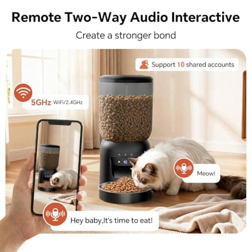 Automatic Pet Feeder with 3K HD Camera & App Control - Smart Dog Cat Feeder, 2.4G/5G WiFi, 2-Way Audio, Night Vision, Slow Feed, 6L Capacity, Battery Backup, Anti-Jam, Freshness Seal,Black - Thumbnail 4