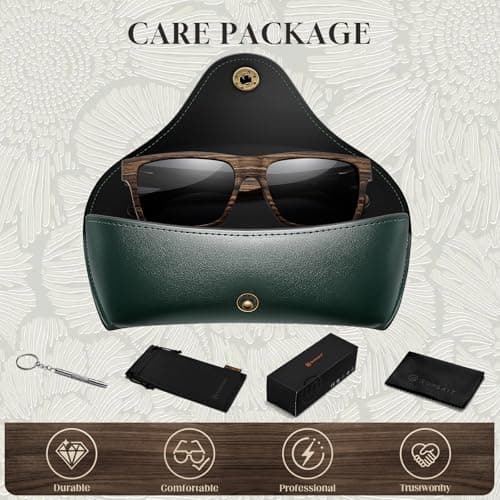 SUNGAIT Ebony Zebra Wood Sunglasses for Men Rectangular All-wood Frame Polarized Lens with Hard Gift Case (Ebony Wood Frame/Grey Lens) - Thumbnail 6