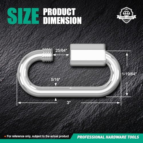 PROWIN M8-20 Pack 3'' Quick Links Chain Connectors, 5/16″ Galvanized Chain Locking Hooks, 1200LBS Heavy Duty Thread Quick Link Clips, Twist Oval Keychain D Shape for Swing, Camping - Thumbnail 2