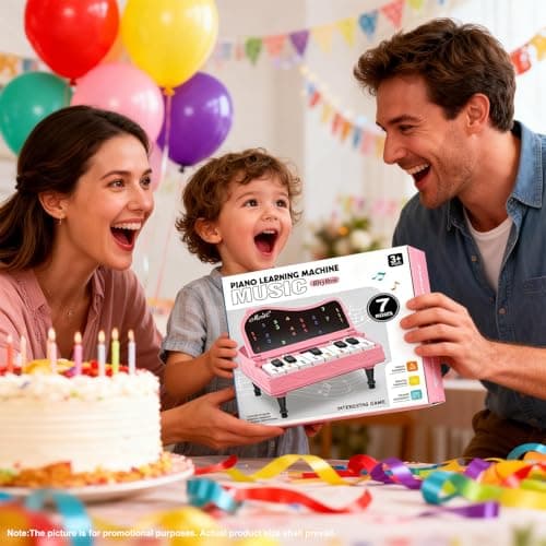 Mini Piano for Kids with Music Notes Guiding- 13 Keys Pocket Travel Keyboard Toy with 7 Modes - Portable Musical Instrument Toys Birthday Gifts 3 4 5 6 Year Old Boys Girls (Pink) - Thumbnail 6