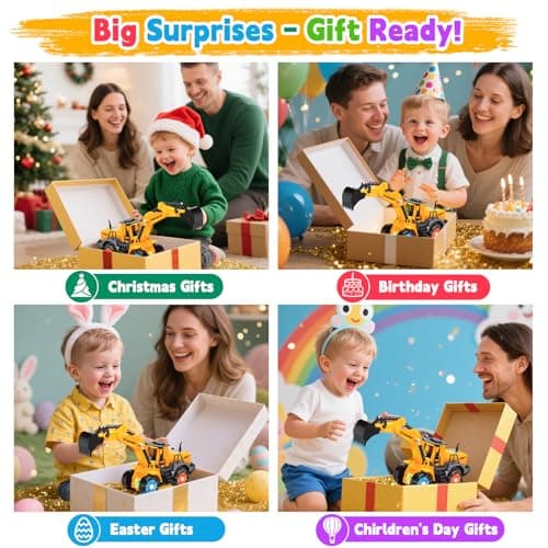 Car Toys for Toddlers, Excavator Toy with 2 Flashing Lights Music, Toy Trucks Construction Vehicle with 1 Moving Arm, Baby Toys for 3 4 5 6 Year Old Boys, Kids Valentine's Day Easter Birthday Gifts - Thumbnail 2