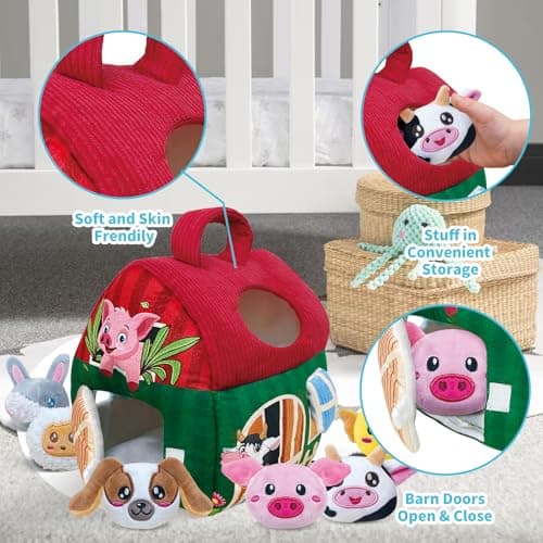 Elfew Farm Animal Baby Toys 6-12 Months, with 6 Small Plush Stuffed Farm Animals(Squeeze & Shake), Soft Toy for Toddlers, Montessori Toys for Babies 6-12 Months, Baby Easter Basket Stuffers - Thumbnail 6