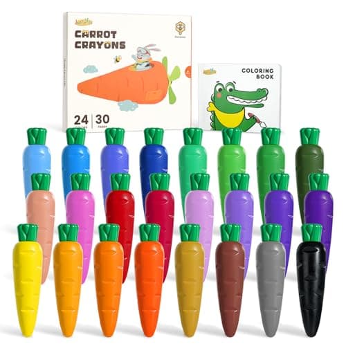 JUPITEARTH Crayons for Kids Ages 4-8 (24 Colors), Non Toxic Beeswax Crayons Cute Carrot-Shaped with Coloring Book and 120 PDF Pages, Mess-Free Coloring for Kids Art Supplies Learning Fun Gift