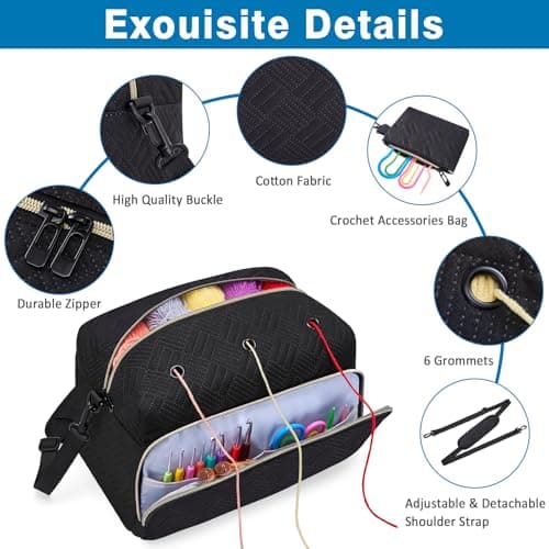 IBFUN Crochet Yarn Knitting Bag 2 Pcs Yarn Storage Organizer Crocheting Bags for Beginners with Shoulder Strap for Knit Accessories Needles Hooks - Thumbnail 5