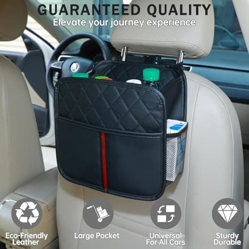 JHLGRE Car Seat Back Organizer, 1 Pack Multifunctional car organizers and storage with Cup Holders, Car Trash Can, Back of Seat Car Organizer for Kids & Adults, Universal for Most Cars, Black - Thumbnail 2