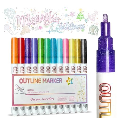 Glitter Markers Outline Pens Metallic Shimmer Marker, 12 Cute Tween Teen Girl Gifts Cool Trendy Stuff Drawing Art Supplies for 6-8 9-12 10-12 Year Old Kids, Fun Arts Crafts Kids Ages 8-12 Year Old - Image 1