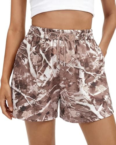 BTFBM Casual Floral Shorts for Women Beach Fashion Pajama 2026 Summer Outfits Lounge Sleep Y2K Beach Bottoms(Floral Coffee,Medium) - Image 1
