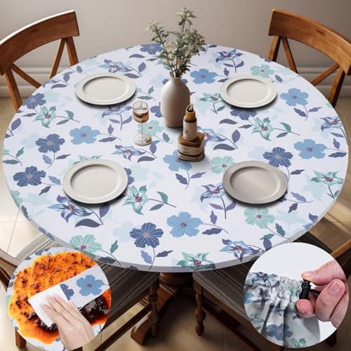 opstellen Round Tablecloth Waterproof Fitted Cute Table Cloth Summer Fall Outdoor Circle Cover for 45-54" Tables Dining Kitchen Apartment Set Long Trips Car Travel Essentials Kids Party Decor Gifts - Image 1