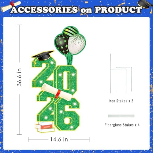 3.5FT Large Class 2026 Graduation Yard Sign Yard Decorations Congrats Graduation Lawn Signs 2026 Grad Yard Signs with Stakes for Outdoor Indoor Congrats Graduation Party Decoration Supplies - Thumbnail 2