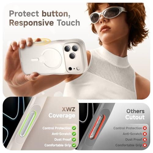 XWZ for iPhone 17 Pro Max Case for Women Girls,【Compatible with MagSafe】,【Camera Control】,【Full Camera Protection】, Cute Wave Magnetic Phone Case for iPhone 17 Pro Max,Stone - Thumbnail 5