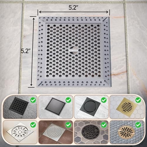BAOTIYA Not Moving Shower Drain Hair Catcher,Effective Hair Catcher Shower Drain,Square Flat Shower Drain Cover Protector Filter,Efficient Drainage,Hair Trap Stopper (Gray, 4 inch) - Thumbnail 5