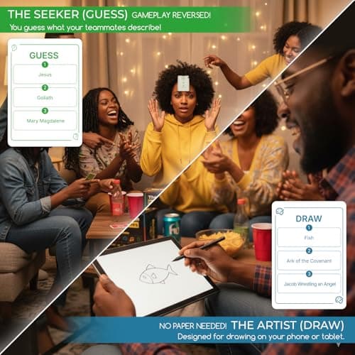 Christian Party Game for Family & Youth Groups - 5-in-1 Bible Card Game: Charades, Draw, Sing, Guess & Trivia - Hilarious Ice Breaker for Christmas & Church Events - Thumbnail 4