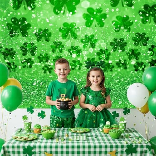 Happy St. Patrick's Day Photography Backdrop Lucky Irish Green Shamrock Bokeh Glitter Sequins Background Children Kids Adults Baby Shower Party Portraits Decor Photo Studio - Thumbnail 4