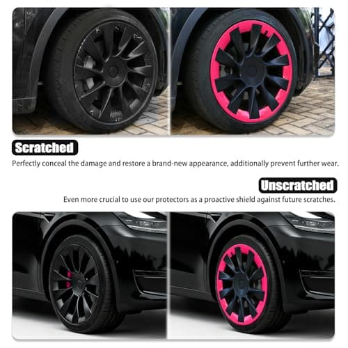 Wheel Rim Protector Hubcaps for Tesla Model Y 20 Inch (2020-2024), Easy-Install Hubcaps, Scratch-Resistant Trim Rings, Stylish Design for Induction Wheels, Brilliant Magenta 4Pcs Model Y Accessories - Thumbnail 4