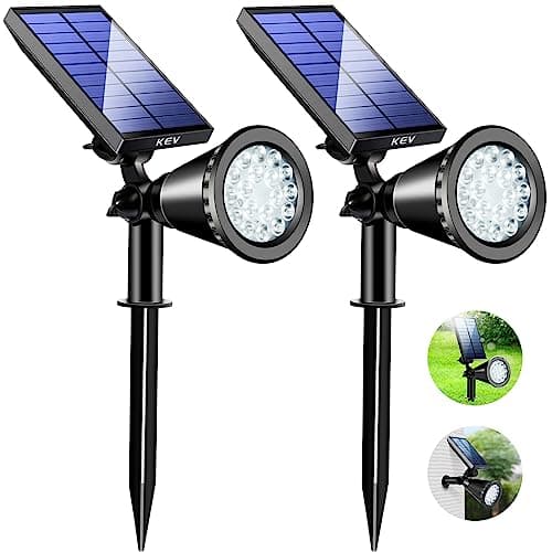 KEV 800 Lumens Solar Spot Lights Outdoor,18 LEDs Solar Flood Lights with 2 Modes &Adjustable &IPX65 Waterproof,Solar Spotlight for Driveway/Backyard/Patio Landscape/Tree/Garage(Cool White, 2 Pack) - Image 1
