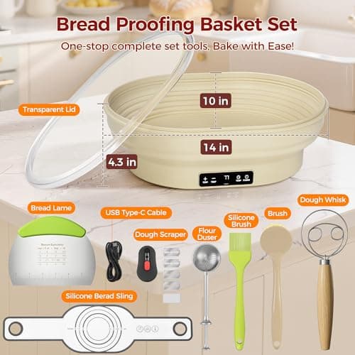4L Heating Sourdough Bread Proofing Basket Set – 14" Oval Silicone Banneton Bread Proofing Basket with Upgraded Timer & 6 Temp Settings 77-122°F, Foldable Proofing Bowl for Dough Rising - Thumbnail 6