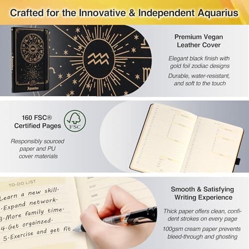 AuroPlanner Aquarius Zodiac Undated Planner – Monthly Weekly Daily Astrology Portable Journal Notebook, A5 (5.8” × 8.3”), 160 Pages 4-Month Layout, 100 GSM Paper - Thumbnail 6