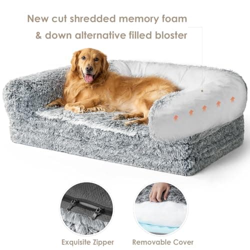EHEYCIGA Foldable Human Dog Bed, 72"x44"x11" Orthopedic Memory Foam Human Sized Dog Bed, Waterproof Pet Bed for People, Faux Fur Pet Couch for Adult with Non-Slip Bottom, Grey - Thumbnail 6