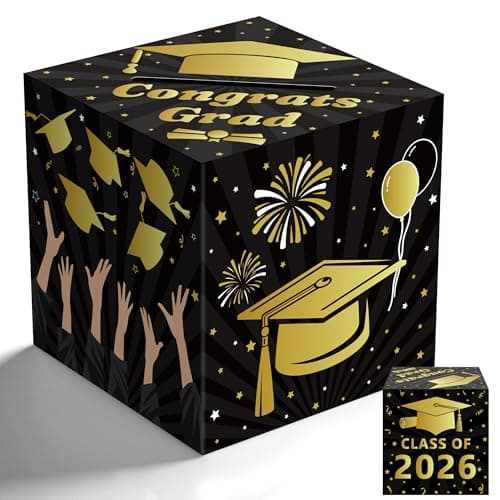 OHOME Graduation Decorations 2026 - Black Gold Graduation Card Box for Graduation Decorations Class of 2026 - Graduation Party Decorations Decor Supplies Favors,Graduation Centerpieces 2026 - Image 1