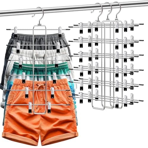 3 Pack Pants-Hangers-Space-Saving,6 Tier Skirt-Hangers with Clips for Closet-Organizers-and-Storage,Foldable Dorm-Room-Essentials-for-College-Students-Girls,Closet Organizer System Jean Yoga Hanger - Image 1