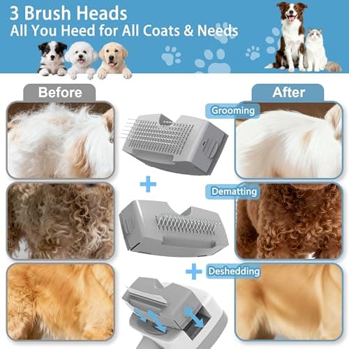 Pet Steam Brush for Dogs & Cats,5-in-1 Self-Cleaning Dog Steam Brush with 3 Swap-in Heads (Grooming, Dematting, Deshedding),Cat Spray Hair Removal Comb,Includes Pet Essence & Storage Bag - Thumbnail 2