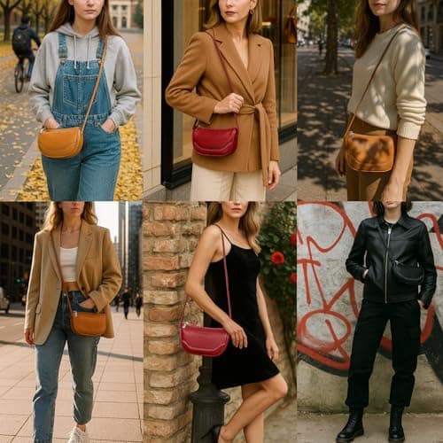 Trendy Crescent Moon Bag for Women, Burgundy Genuine Leather Crossbody Purse for Gallery Visits and City Walks, Minimalist Small Hobo Handbag - Thumbnail 2