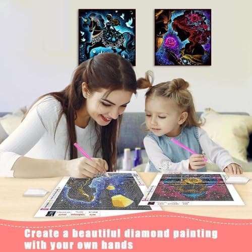 KEYRANKE 2 Pack Princess Diamond Painting Kits for Adults 5D DIY Diamond Art Kit Paint with Round Full Drill Diamonds for Beginners Gem Paintings Art for Home Wall Decor Gifts (12X12 Inch) - Thumbnail 3