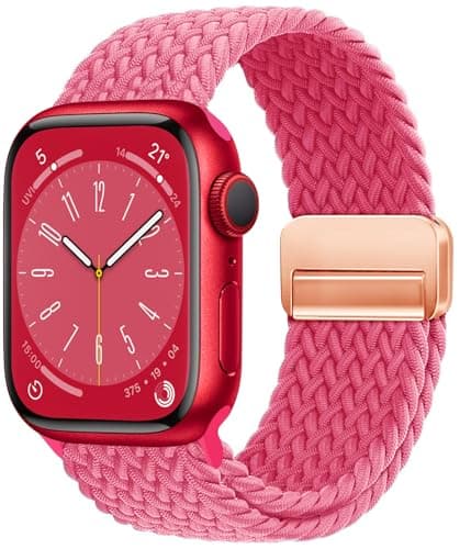 OMECKY Magnetic Braided Loop Band Compatible with Apple Watch Series 11 10 46mm 9 8 7 6 5 4 42mm 44mm 45mm 49mm for Women Men, Stretchy Nylon Elastic Sport Strap for iWatch SE/Ultra 1/2/3, Orange Pink - Image 1