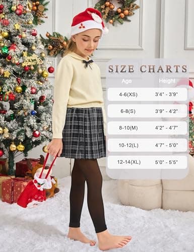 KBVOT Girls Fleece Lined Tights Kids Warm Thermal Winter Thick Leggings Pantyhose Fake Translucent Pants for School Dress - Thumbnail 5