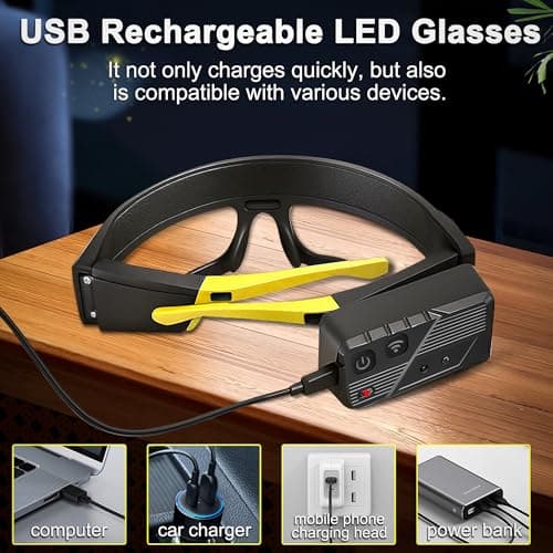 TFFUAM LED Rechargeable Headlight Glasses with Motion Sensor & Touch Control, Safety Glasses with Lights 5 Modes USB C Light Up Glasses for Outdoor Running Camping Hiking Work (Yellow) - Thumbnail 5