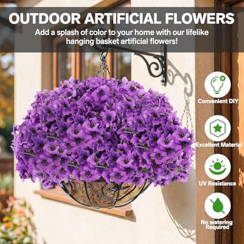 22 Bundles Artificial Flowers Outdoor, Faux Flowers UV Resistant with Plastic Plants, Faux Silk Flowers for Outdoors Outside Front Porch Hanging Planter Window Box Garden Decoration - Thumbnail 2