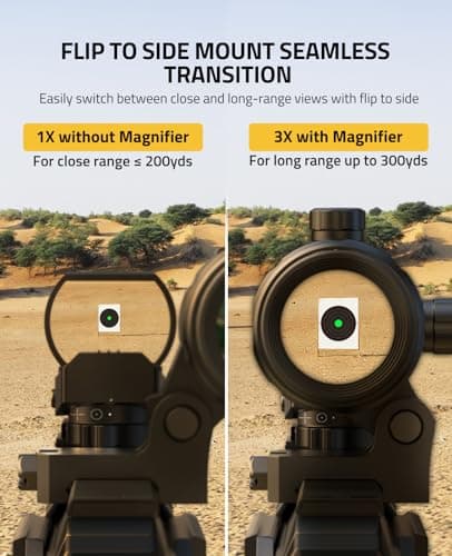 CVLIFE 1X22X33 Red Green Dot Sight and 3X Magnifier Combo, Motion Awake Multi-Reticle Circle Dot Open Reflex Sight with Flip-to-Side Magnifier, Absolute Co-Witness Mount for 21MM Picatinny - Thumbnail 2