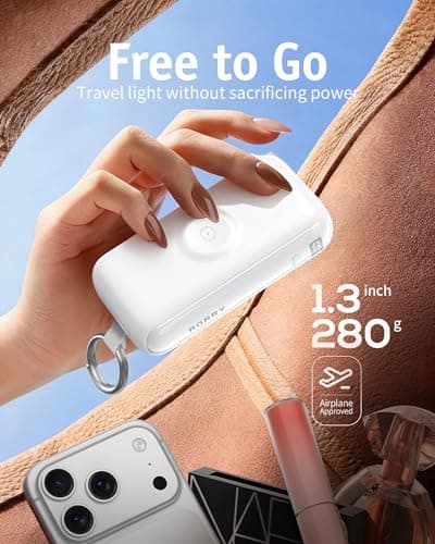 RORRY Flow Portable Charger, 10000mAh 40W Fast Charging Power Bank with Built-in USB C Cable and Foldable Wall Plug, Battery Pack Travel Essentials for iPhone 17/16/15, Apple Watch, iPad, MacBook - Thumbnail 3