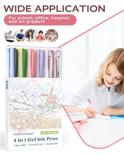 Four Candies 6 PCS Multicolor Pen, 0.5mm Colored Gel Pens, 4-in-1 Multicolor Gel Ink Pens, 18 Colors Retractable Ink for Office, School & Back to School Supplies & Nurse Accessories for Work - Thumbnail 5