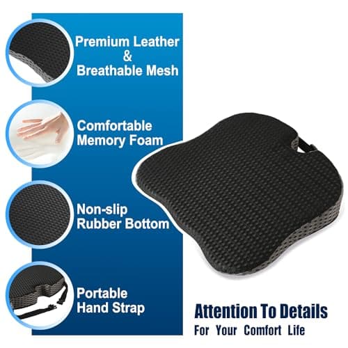 Hapiclody Car Seat Cushion for Driving,Office Chair Cushions Non-Slip Hip & Lower Back Tailbone Chair Pillow Pad,Memory Foam Seat Cushion for Car Seat Driver Truck Desk Wheelchair - Thumbnail 4