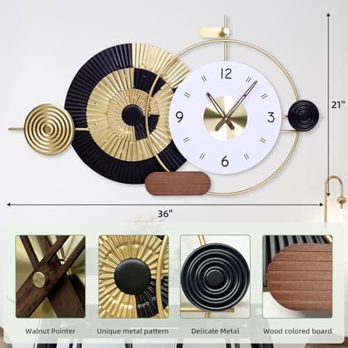 Tiuposr 36x21 Inch Decorative Wall Clock Battery Operated Silent Non-Ticking, Modern Abstract Analog Clocks for Home & Office Decor, Living Room, Bedroom, Kitchen - Thumbnail 2
