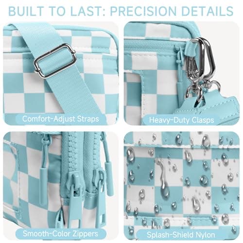 NBERMOTION Checkered Nylon Wristlet Wallets for Women RFID Blocking Purse With Credit Card Holder & Crossbody Strap(Ice Blue) - Thumbnail 6